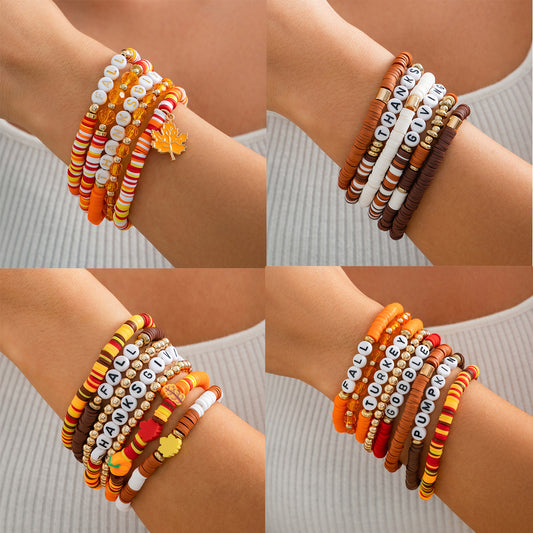 Playful Thanksgiving Letter Bracelet Set