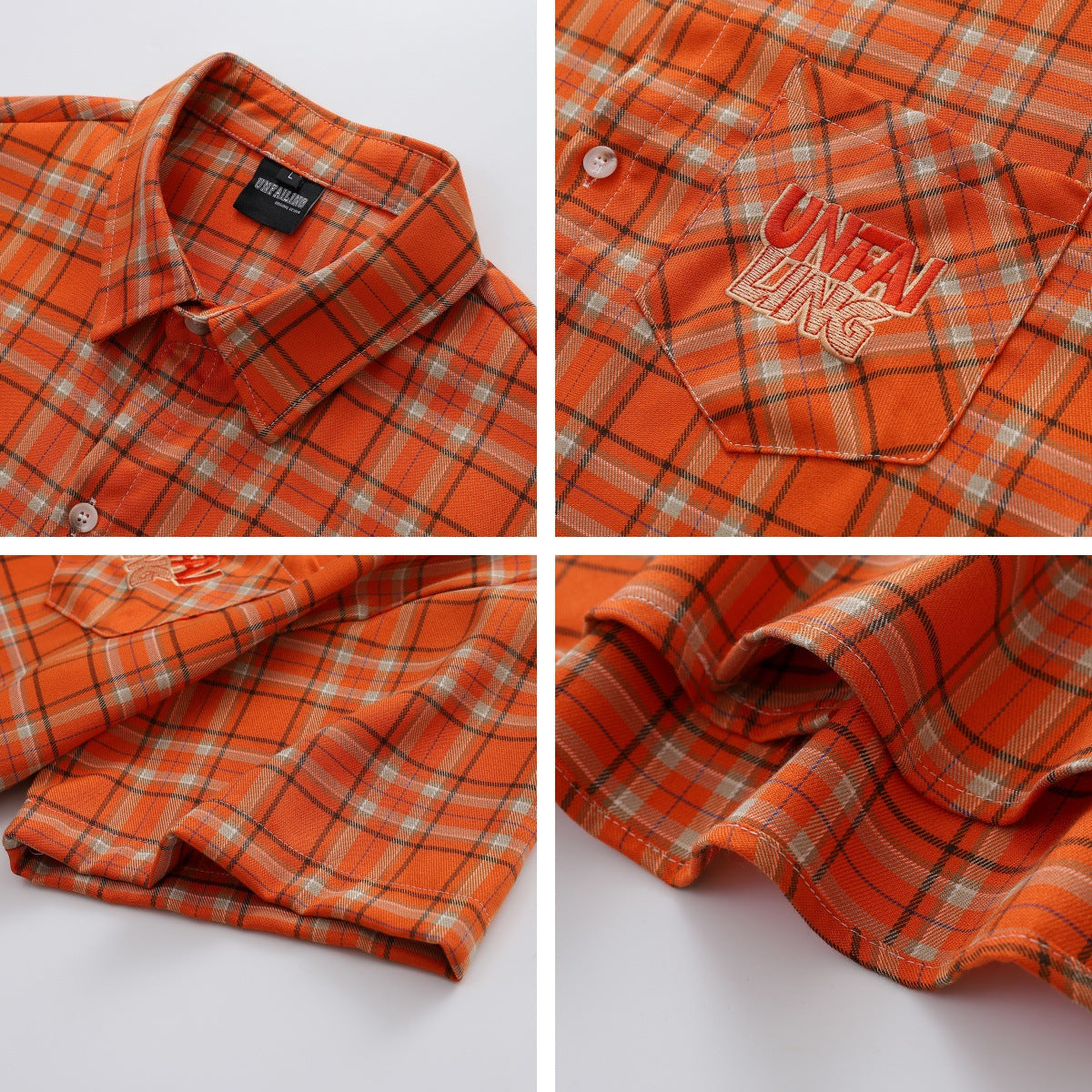 Retro Letter Embroidery Plaid Loose Casual Shirt
