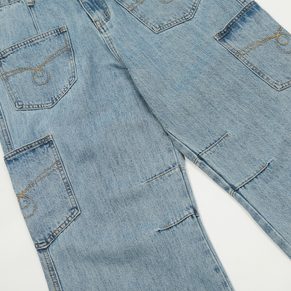 Harajuku Style Multi-Pocket Denim Work Trousers