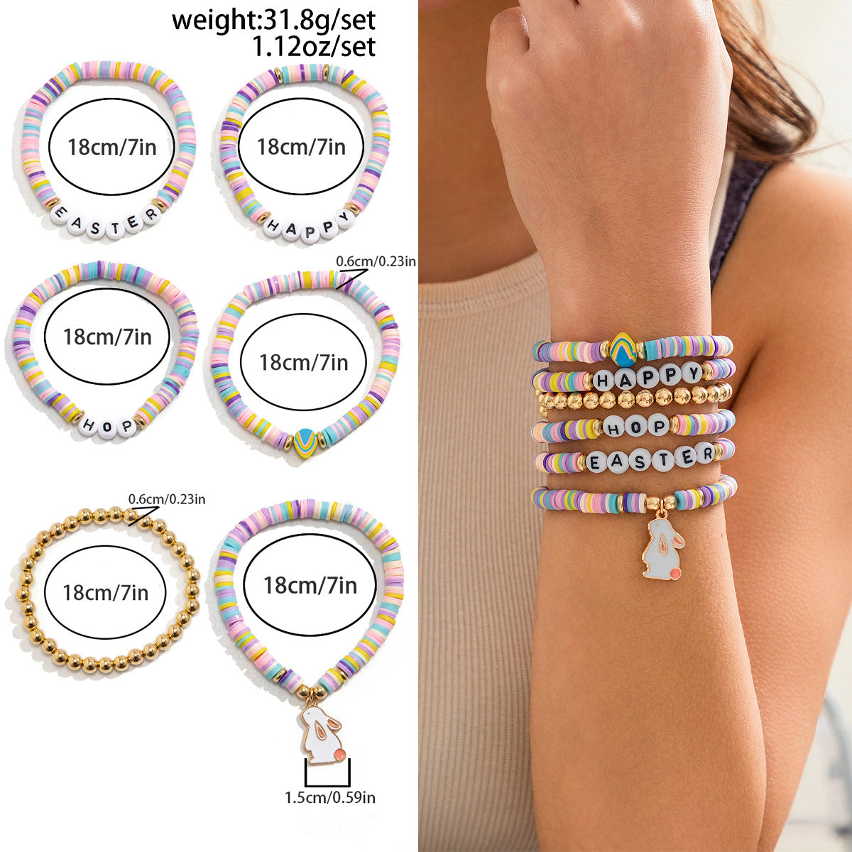 Playful Easter Soft Ceramic Letter Bracelet Set