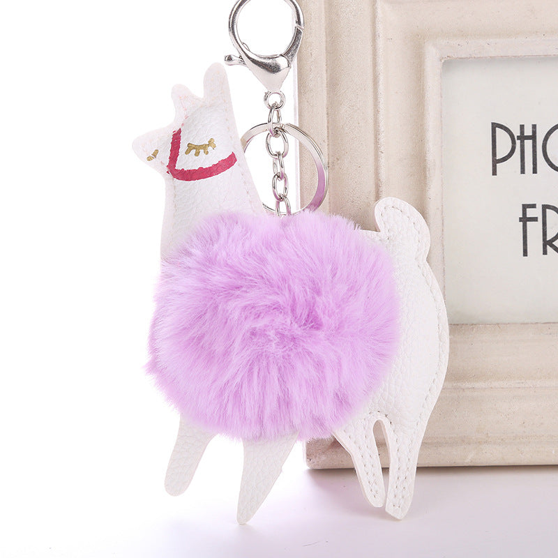 Alpaca Shape Fluffy Fur Pompom Key Chains