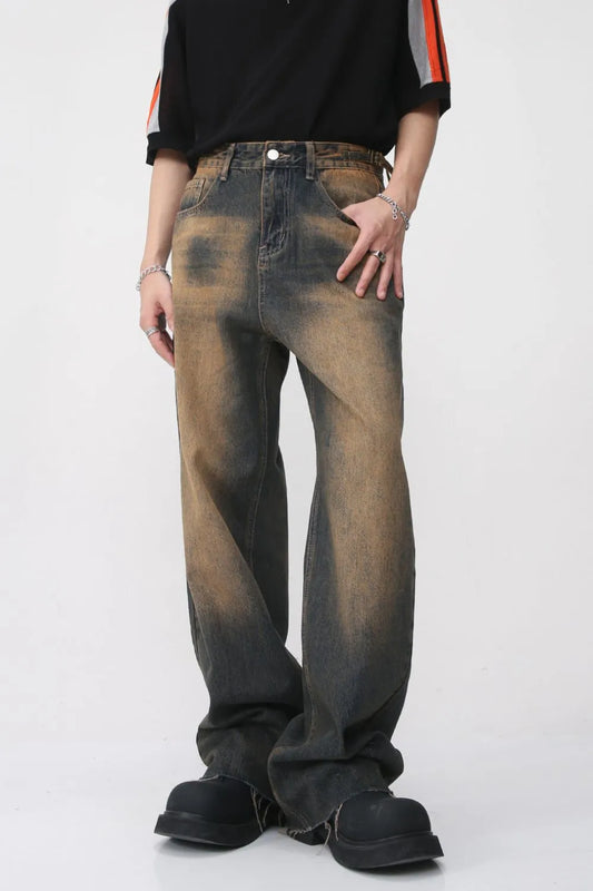 Harajuku-Inspired Raw Hem Straight Leg Jeans