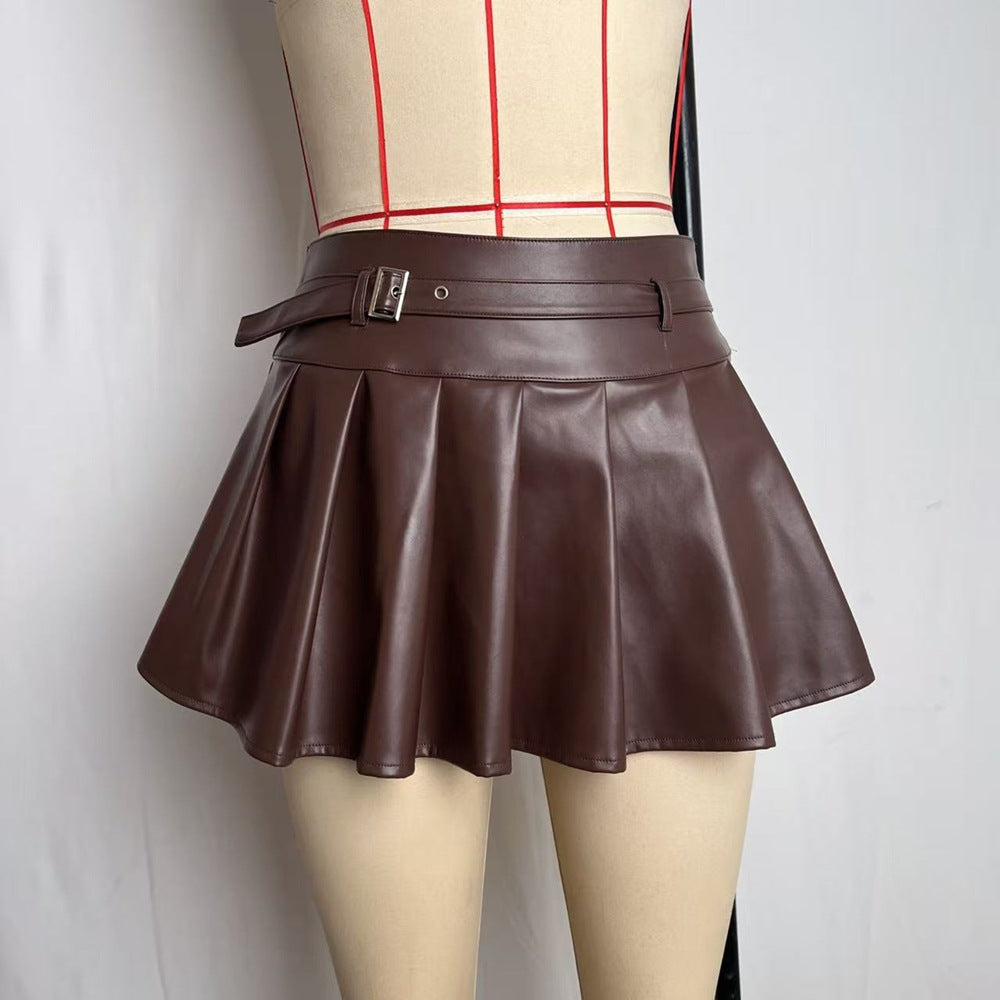 High Waisted  Leather Skirt - Versatile Spicy Girl Half Skirt