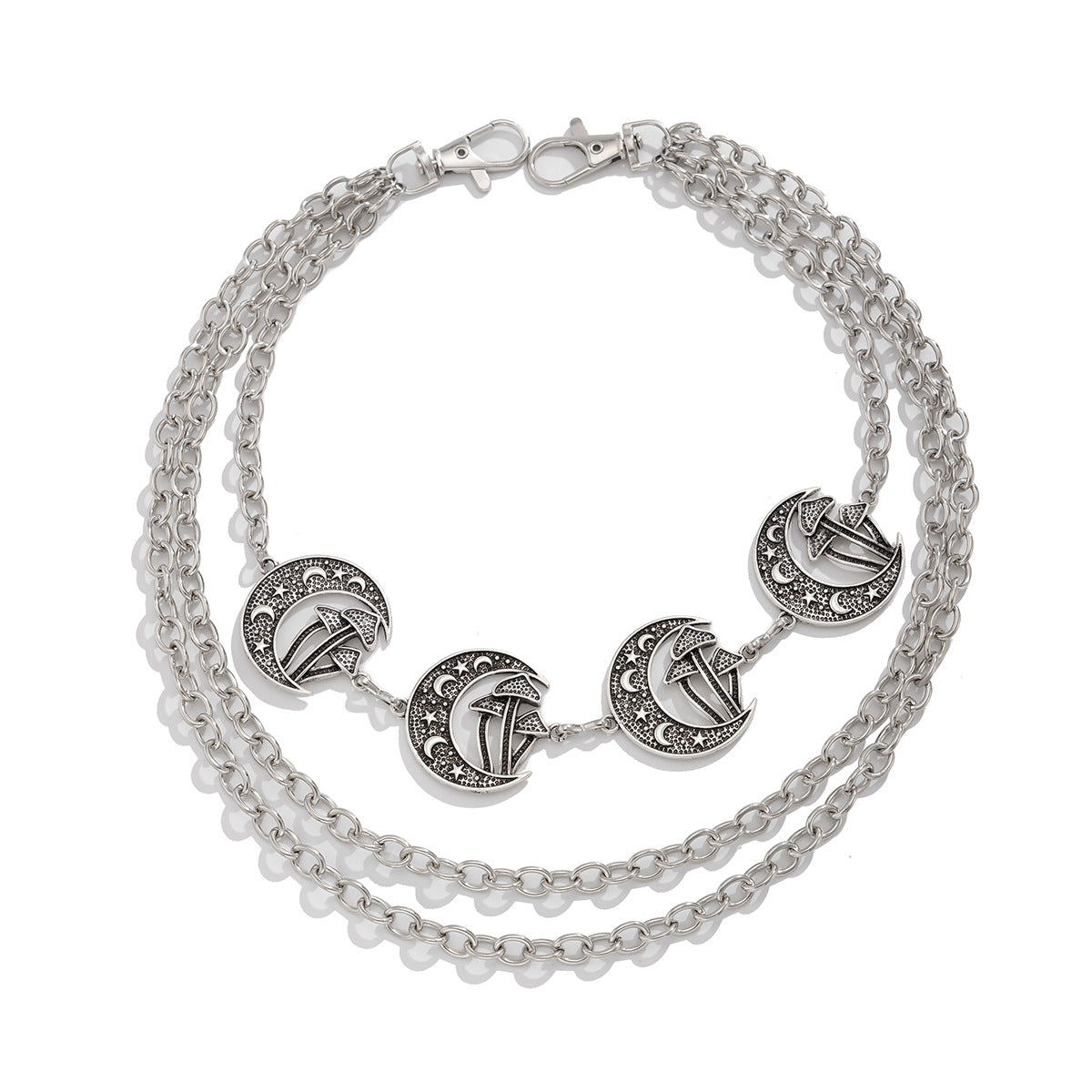 Punk Style Moon Teeth Mushroom Cross Chain Waist Chain