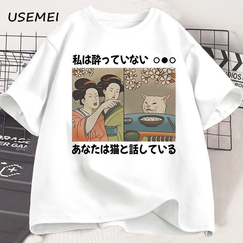 Harajuku Style Cartoon Cat T-Shirts – Kawaii Summer Fashion