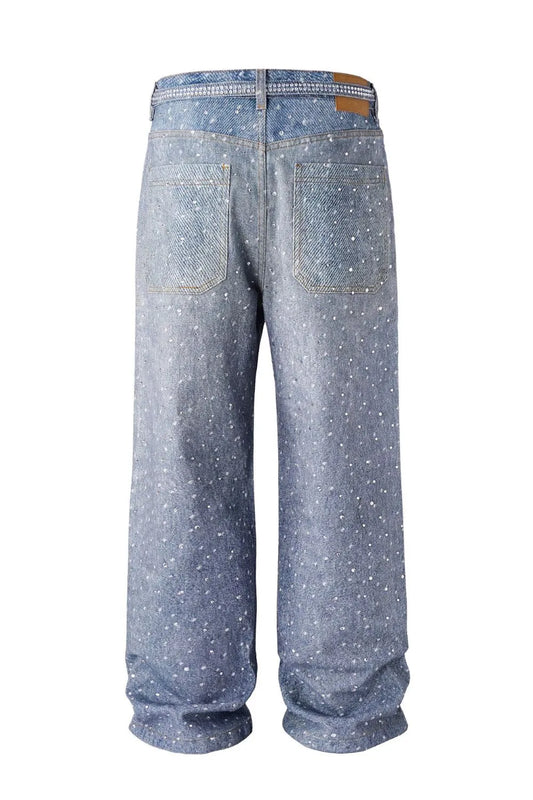 Harajuku Style Washed Loose Wide Leg Printed Jeans