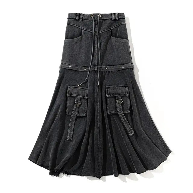 Y2K Vintage Black Denim Pocket Skirt for Women