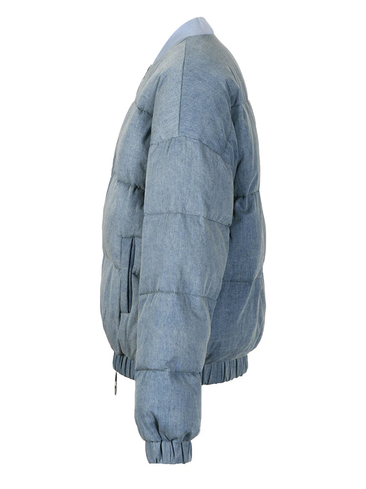 Harajuku Style Blue Denim Oversized Warm Down Jacket