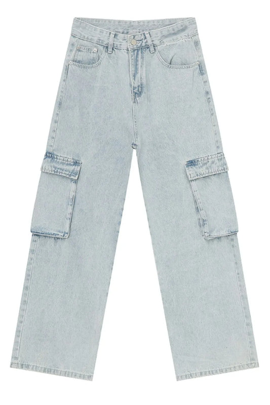 Men's Harajuku Style Washed Straight Cargo Jeans