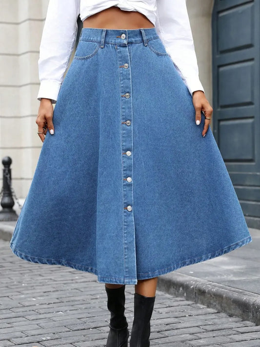 Playful High Waist Big Swing Denim Skirt