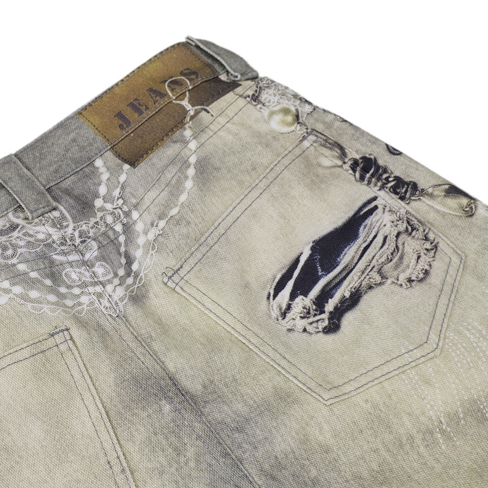 Retro 3D Digital Print Ripped Denim Pants for Men