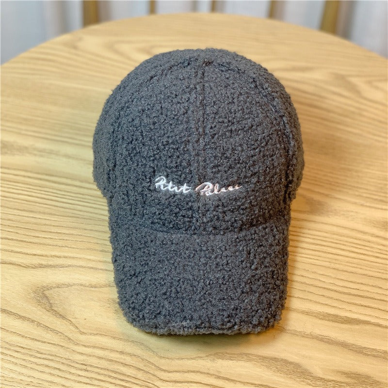 Playful Lamb Hair Baseball Cap for Winter Fashion