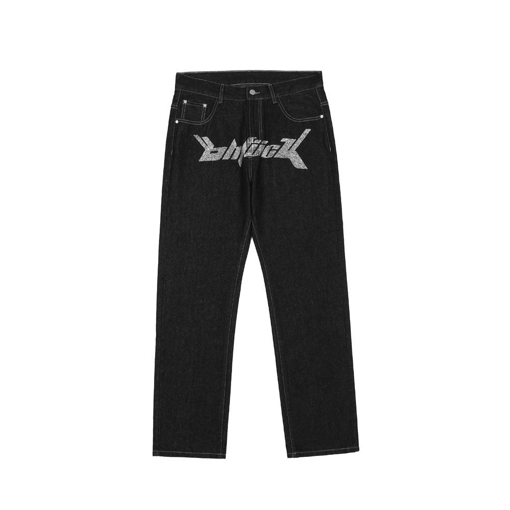 Harajuku Style Denim Pants - Men's Loose Straight Leg Trousers