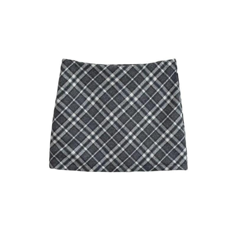 High Waisted Plaid Woolen Skirt for Women