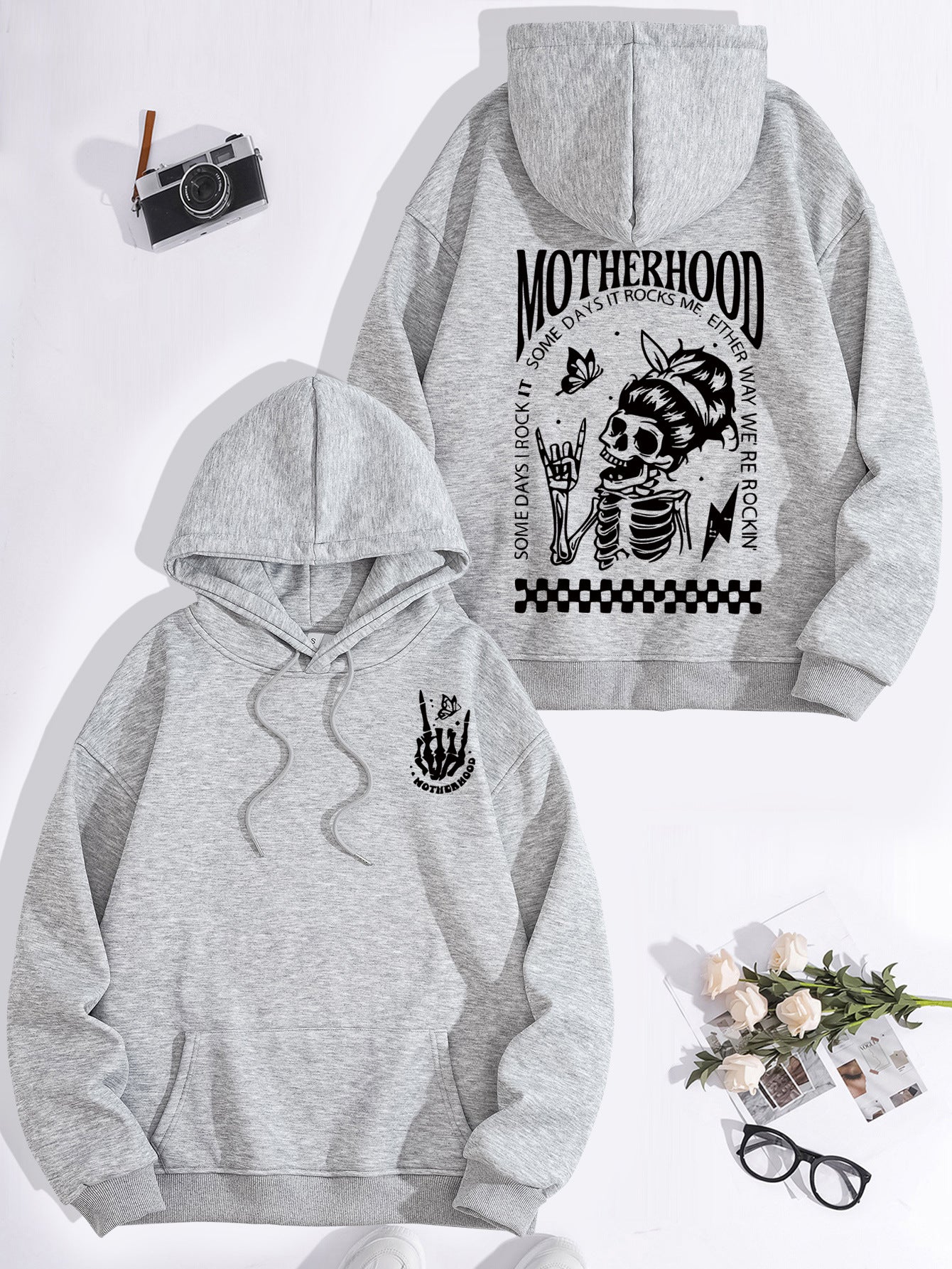 Printed Hoodie with Mother-Themed Pattern