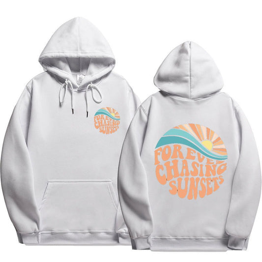 Chasing Sunsets Harajuku Style Cuff Thread Hoodie