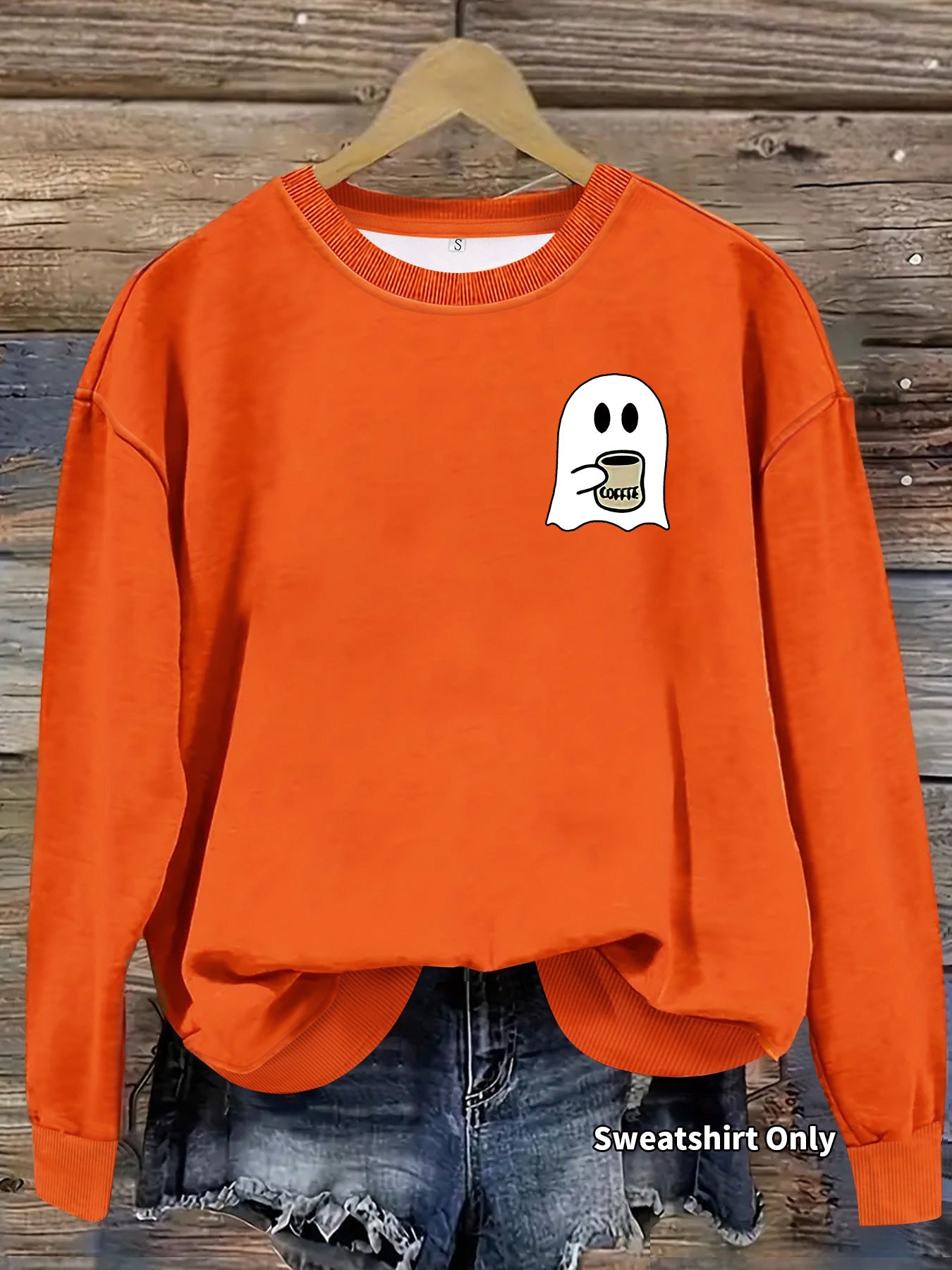 Casual Round Neck Long Sleeve Sweatshirt with Ghost Print