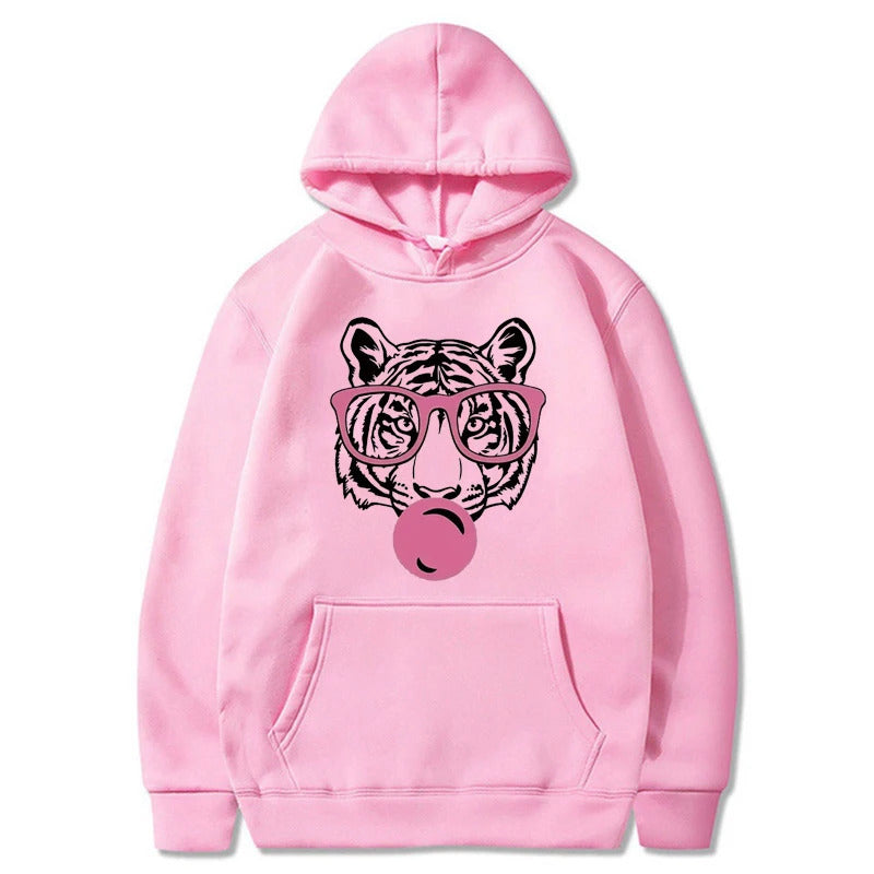Cartoon Tiger Cute Pattern Printed Hooded Sweatshirt Unisex Long Sleeve Casual Jacket