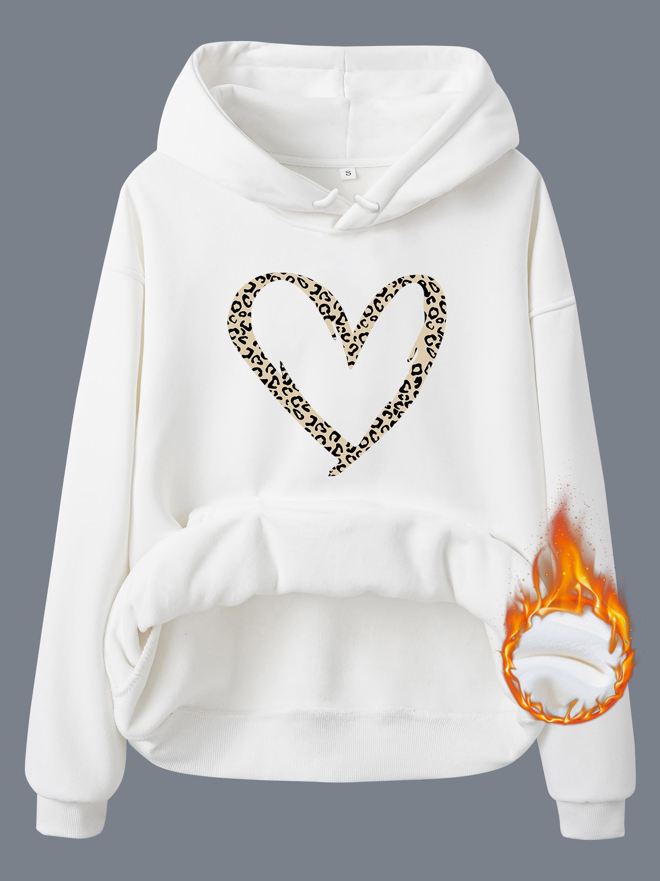 Hooded Long Sleeve Fleece Hoodie with Kangaroo Pocket and Heart-Shaped Print