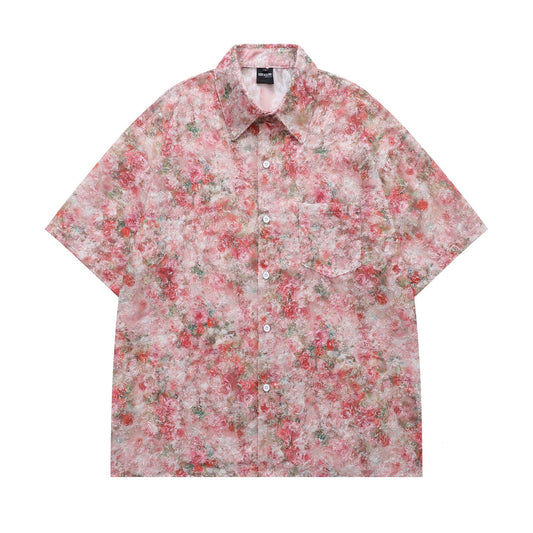 Harajuku Jacquard Short Sleeve Shirt for Couples