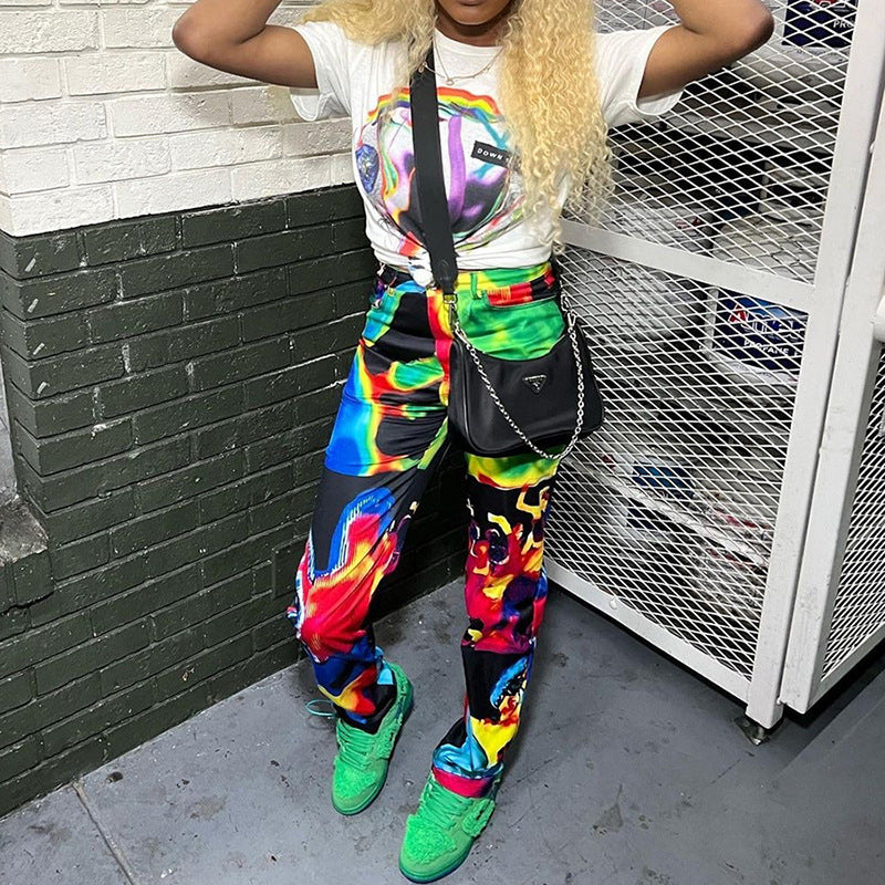 Harajuku High Waist Digital Print Casual Pants
