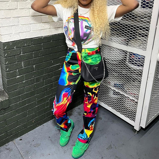 Harajuku High Waist Digital Print Casual Pants