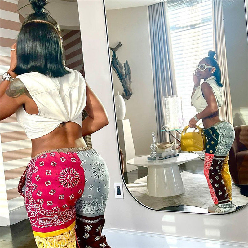 High Waist Digital Print Straight Pants - Harajuku Style