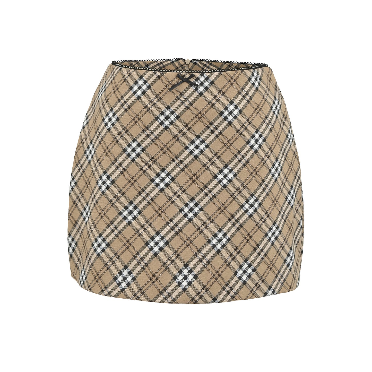 Lace Waist Bow Decorative Plaid Sexy Hip Hugging Half Skirt