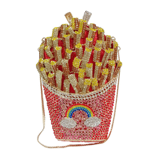 3D French Fries Crystal Evening Clutch Bag