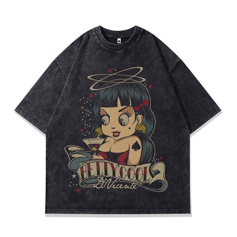 Harajuku Style Printed Couple T-Shirt - Water Washed Loose Fit