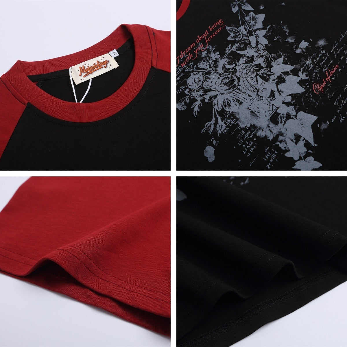 Colorblock Floral Letter Print T-Shirt