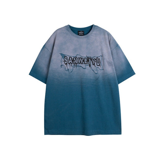 Vintage Gradient Embroidery Loose Fit Shirt