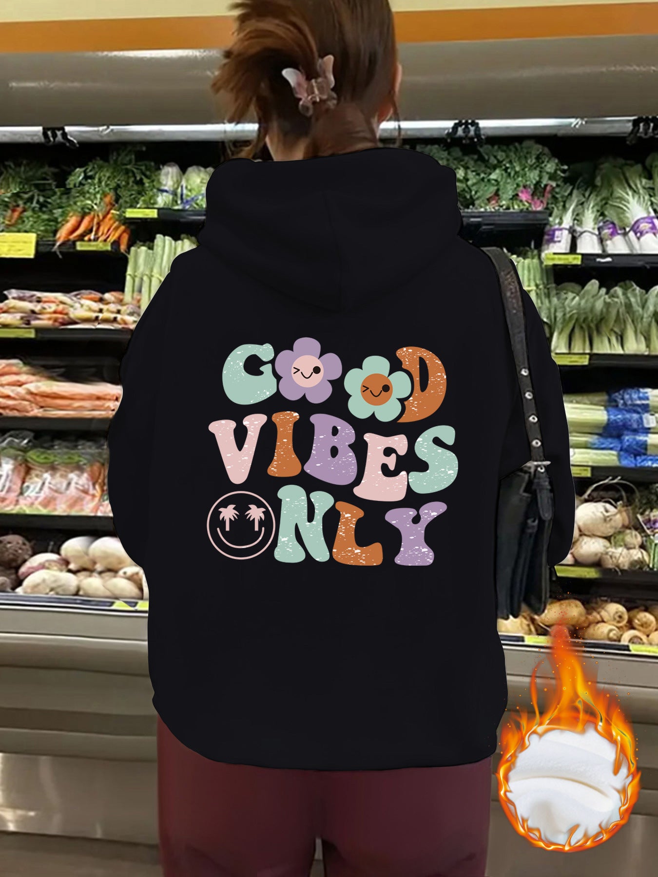 Good Vibes Printed Hoodie Top