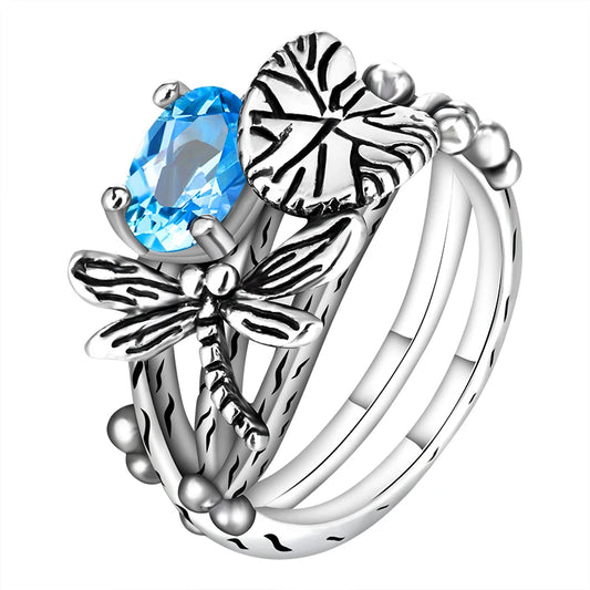 Black Lotus Leaf Dragonfly Party Ring