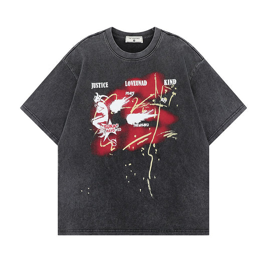 Harajuku Style Cartoon Print Loose Fit Couple T-Shirt