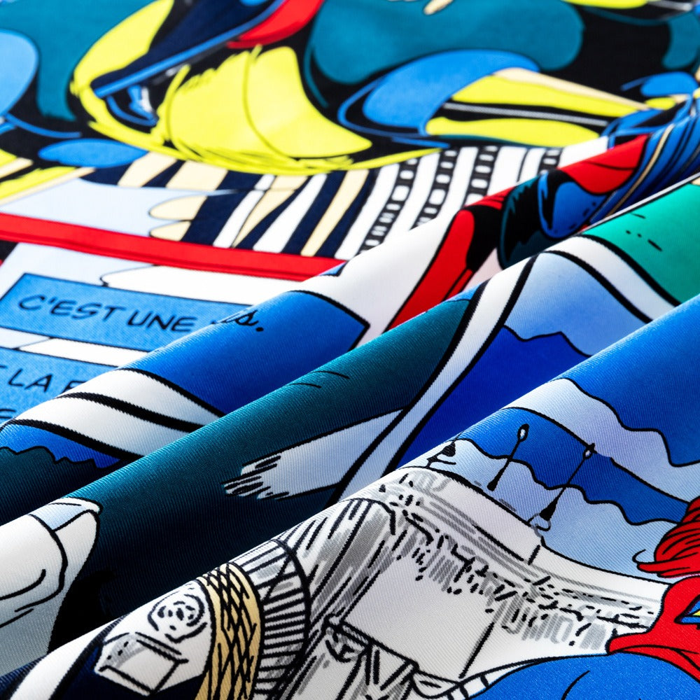 Twill Square Scarf with Sports Picture Print