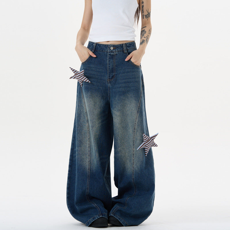 Summer Design Star Patch Curved Knife Pants