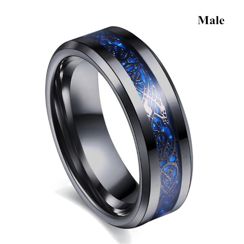 Harajuku Charm Couple Ring Set - Stainless Steel with Blue Zircon