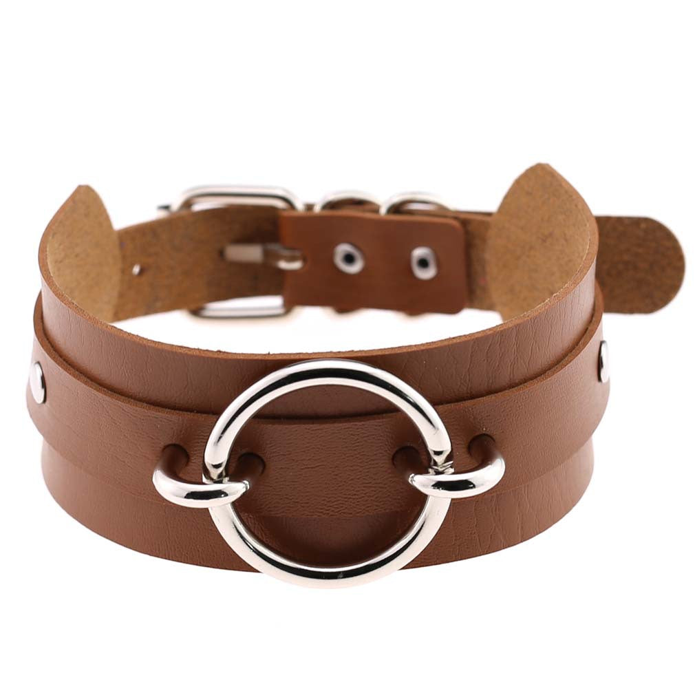 Harajuku Exaggerated PU Leather O-Ring Collar Necklace