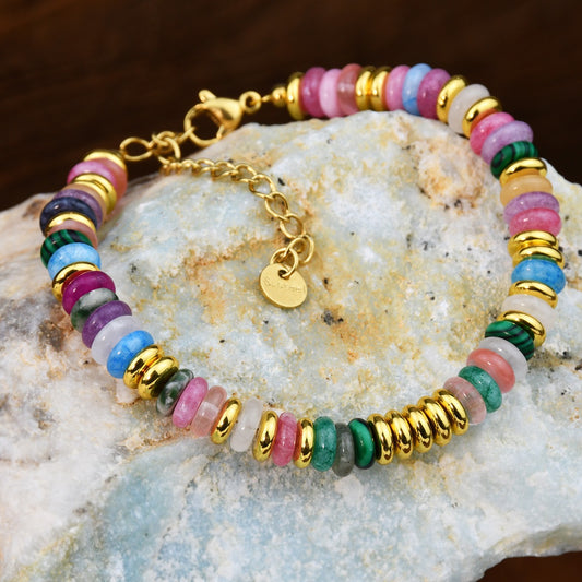 Dopamine Colored Natural Stone Bead Bracelet for Women