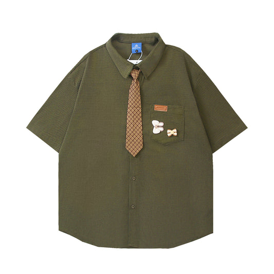 Retro Cartoon Embroidery Casual Shirt for Men