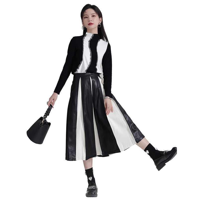 Harajuku Style PU Leather A-Line Patchwork Skirt