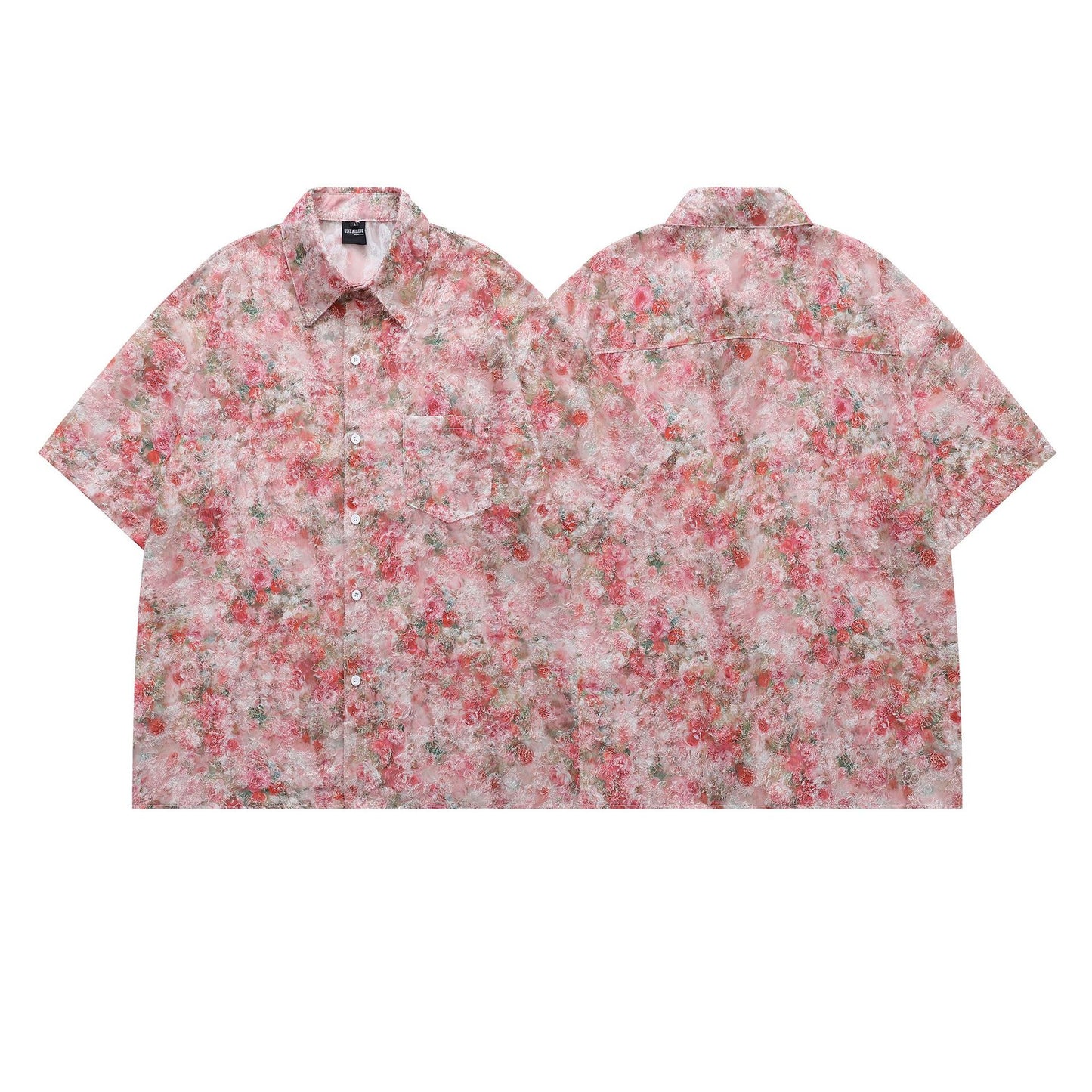 Harajuku Jacquard Short Sleeve Shirt for Couples