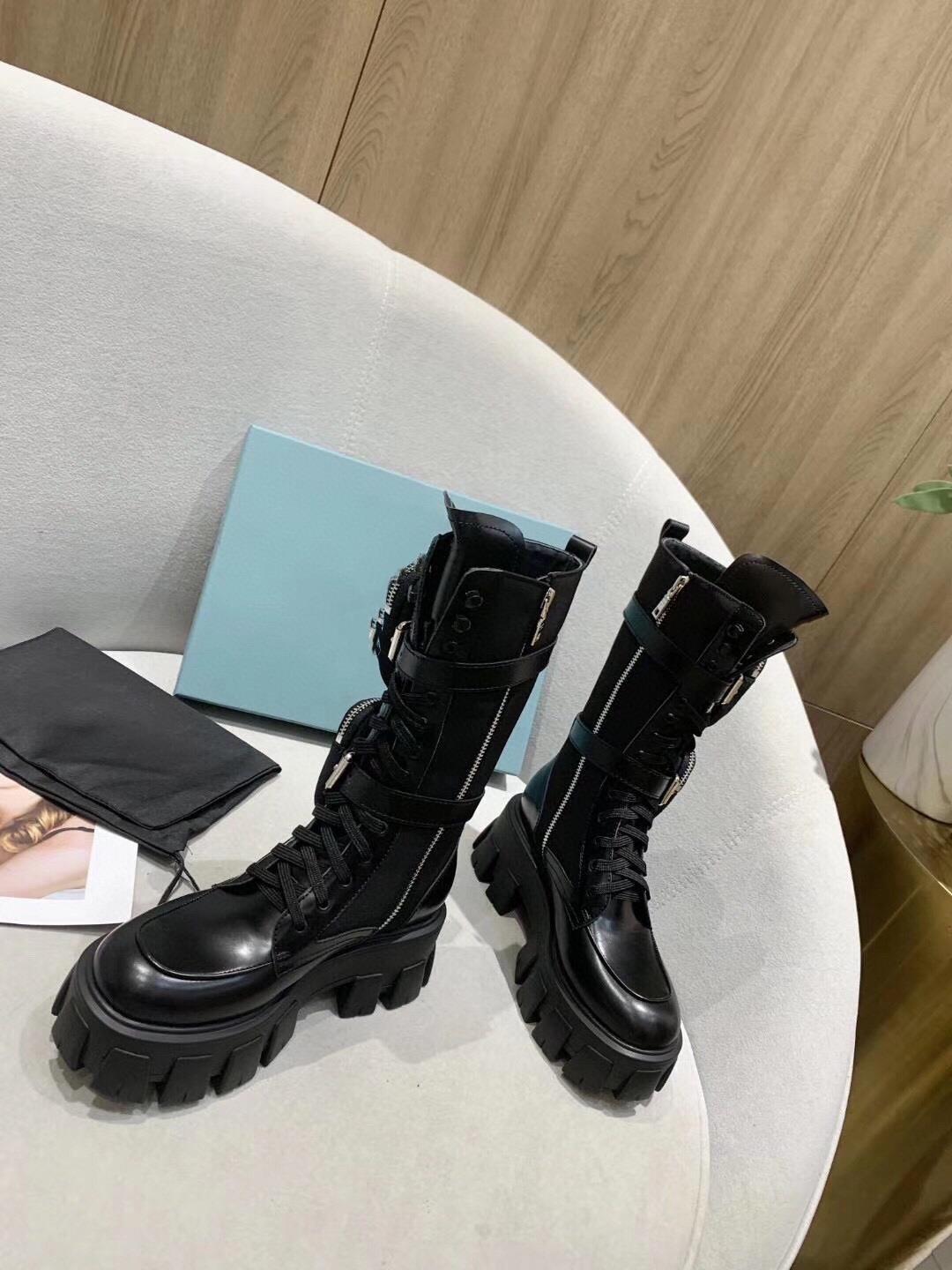 Women's Mid Boots - Leather Platform Tactical Knight Boots
