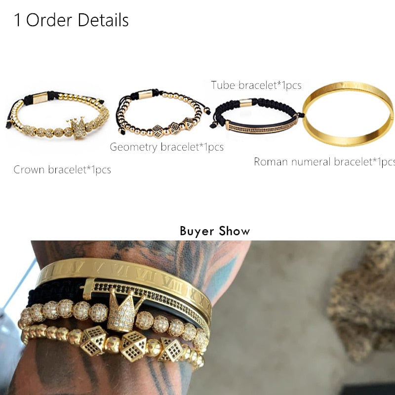Gold Crown Roman Numeral Bracelet - Harajuku Style