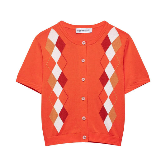 Playful Plaid Contrasting Short Sleeved Cardigan Top