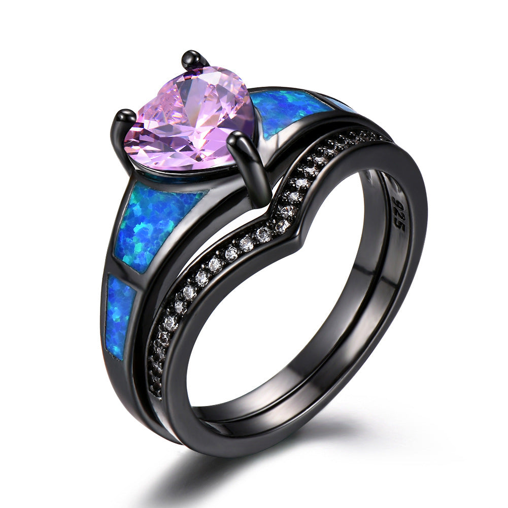 Vintage Heart Fire Opal Ring - Harajuku Style Jewelry