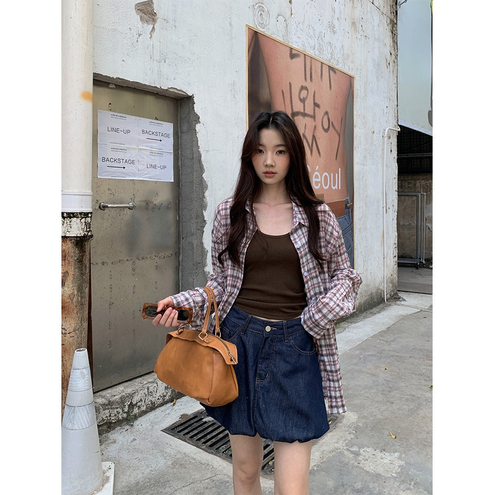 Personality Versatile Denim Skirt Women's Retro Casual Bubble Skirt