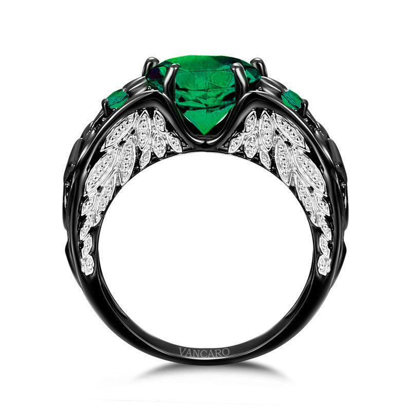 Retro May Birthstone Green Heart Ring in Black Gold
