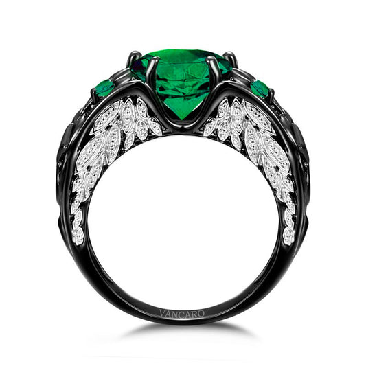 Retro May Birthstone Green Heart Ring in Black Gold